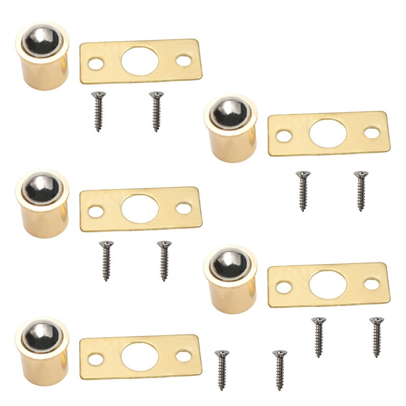 MroMax 5Pcs Closet Door Ball Catch Brass Electroplating 0.49" Diameter Bearing Door Catch 12.5x18.5mm (DXH) with Strike Plate Furniture Fitting for Cabinet Closet Drawer - Image 1